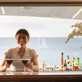 Flybridge sundeck bar offers a seamless indoor-outdoor experience.