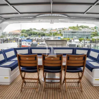 LIBERTE IV - Dining for 10 on the flybridge.