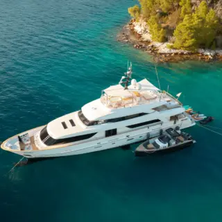 ZULU 3 moored in a bay on Brac Island 