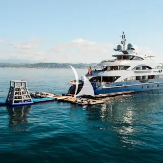 At anchor with waterpark and floating platform