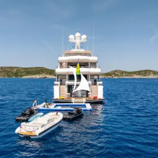 View of stern at anchor with toys out
