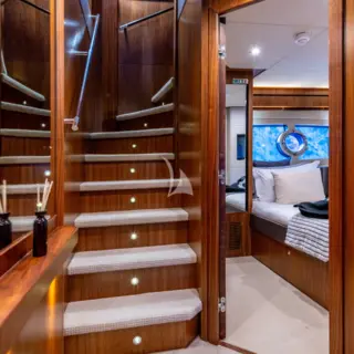 Stairs down to lower deck