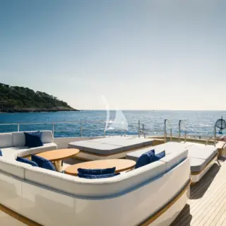 Bridge deck forward seating area and sun pads