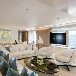 Main deck interior lounge and dining area