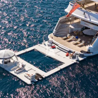 Beach club + sea pool + floating plaform setup