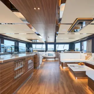 ATRAVERSIA - Main deck saloon and opened kitchen area
