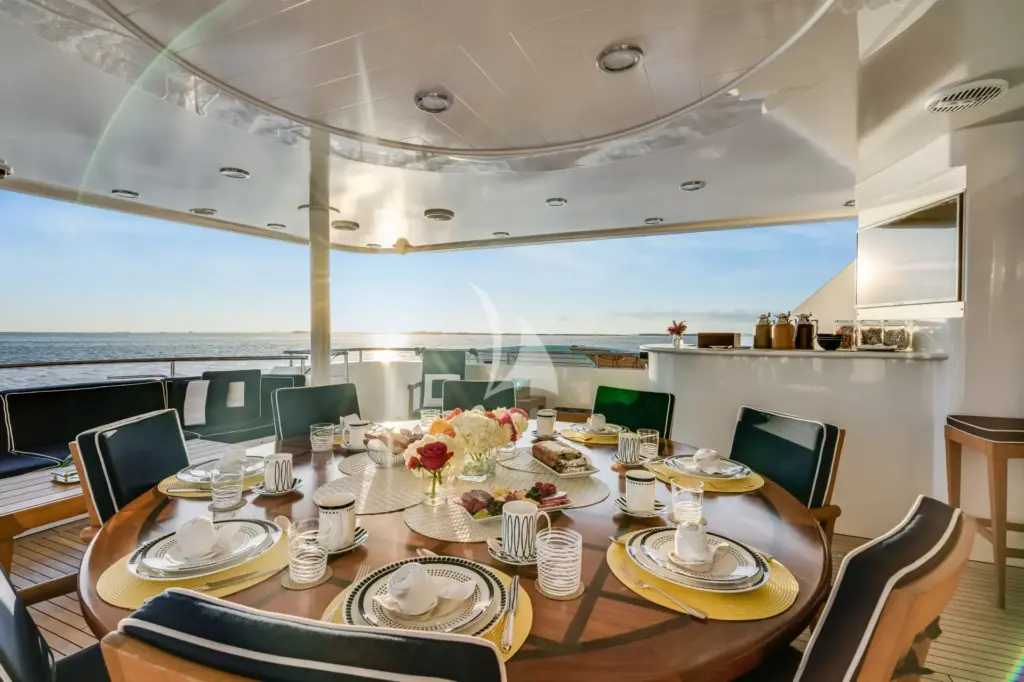 Aft Deck Dining - AVALINA 130' Westport 2003/2023