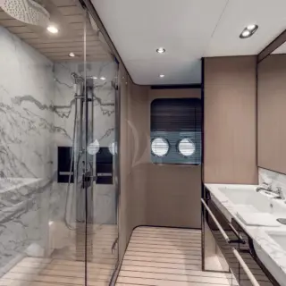 Main deck master cabin en suite - image courtesy of Azimut and the Grande 27M model. ASR photography coming soon