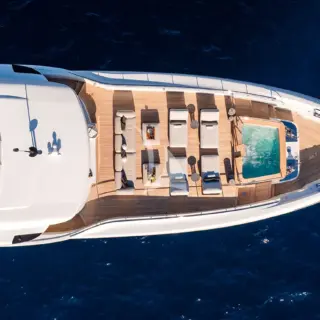 PAPER MOON - Aerial of the sundeck and foredeck 