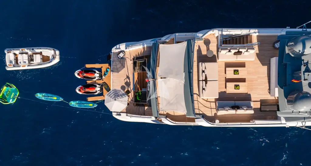 PAPER MOON - Aerial of aft with water toys