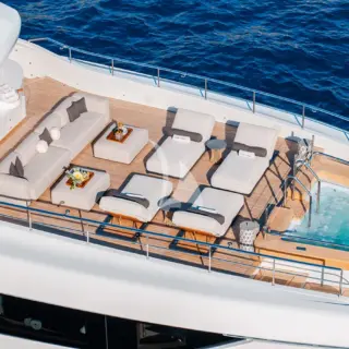 PAPER MOON - Aerial view of the foredeck lounge and jacuzzi 
