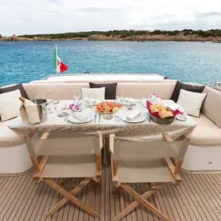 lunch in cockpit overlooking the sea