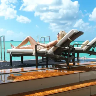 Sun chairs on beach club