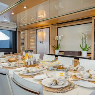 2 LADIES - Main saloon - Dining area, looking fwd