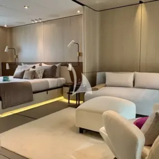 Master cabin view from lounge area to bed