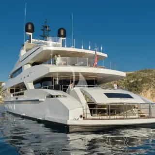 At anchor, stern