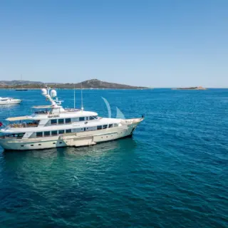 At anchor, showing the bathing platform