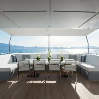 Main Aft Deck - Jan. 2023: cushions are now a stunning deep charcoal shade