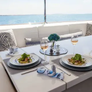 Main Aft Deck - Jan. 2023: cushions are now a stunning deep charcoal shade