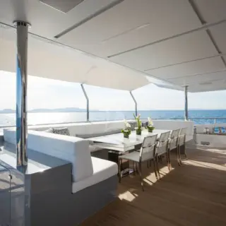 Main Aft Deck - Jan. 2023: cushions are now a stunning deep charcoal shade