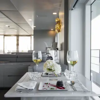 Cozy table for 2 in Main Salon (Port side)