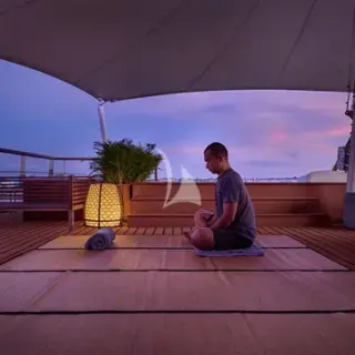 Upper deck forward yoga session