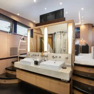 Master bathroom on main deck (4 steps down from master cabin)