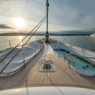 Main deck forward area with tender aby convertible into a sea water pool