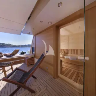 Beach Club with swimming platform (5 x 4.4m), sauna, shower & a wide range of gym equipment (36 sq.meters total)
