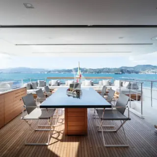 Upper deck dining and low seating