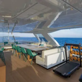 Vast sundeck with gym equipment