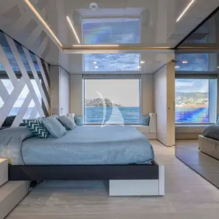 Master cabin with floor to ceiling windows