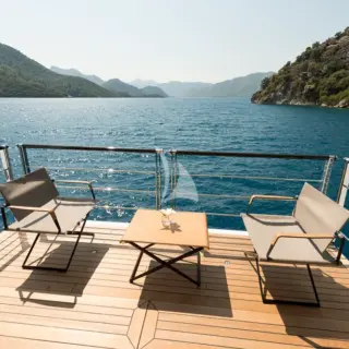Twin balconies opening out from saloon