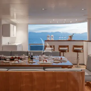 Sun deck dining area and bar