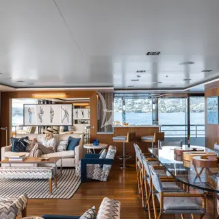 Upper deck interior dining and lounging area